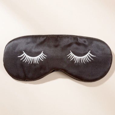 Black Silk Eye Mask with Printed Eyelashes for Sale