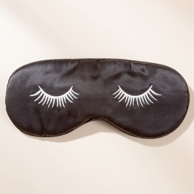 Black Silk Eye Mask with Printed Eyelashes for Sale Black Silk Eye Mask with Printed Eyelashes for Sale