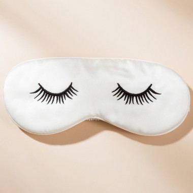 White Silk Eye Mask with Printed Eyelashes for Sale