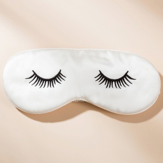 White Silk Eye Mask with Printed Eyelashes for Sale White Silk Eye Mask with Printed Eyelashes for Sale