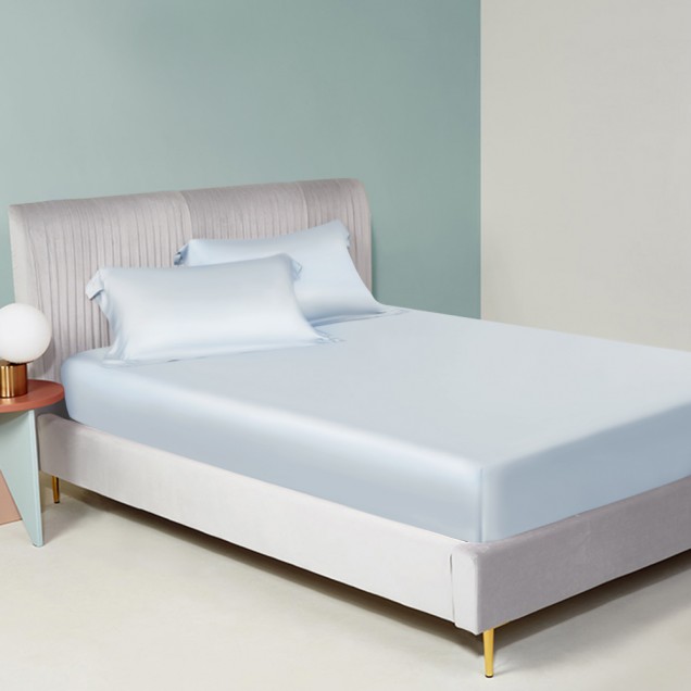 Alice Blue 22 Momme Mulberry Silk Fitted Sheet for Sale Alice Blue 22 Momme Mulberry Silk Fitted Sheet for Sale