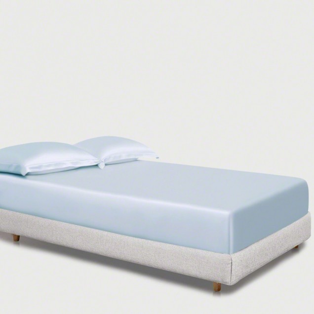 Baby Blue 22 Momme Mulberry Silk Fitted Sheet for Sale Baby Blue 22 Momme Mulberry Silk Fitted Sheet for Sale