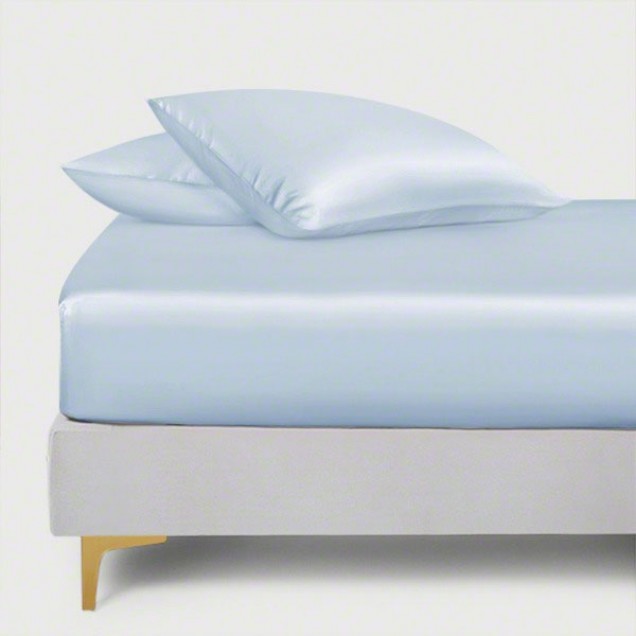 Baby Blue 22 Momme Mulberry Silk Fitted Sheet for Sale Baby Blue 22 Momme Mulberry Silk Fitted Sheet for Sale