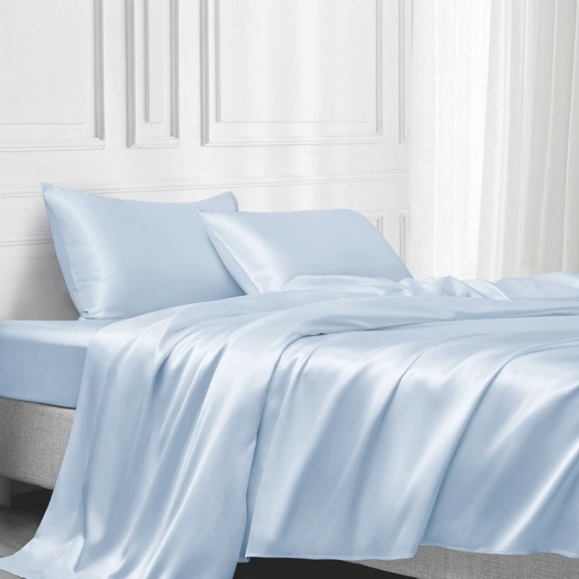 Baby Blue 22 Momme Mulberry Silk Flat Sheet for Sale Baby Blue 22 Momme Mulberry Silk Flat Sheet for Sale