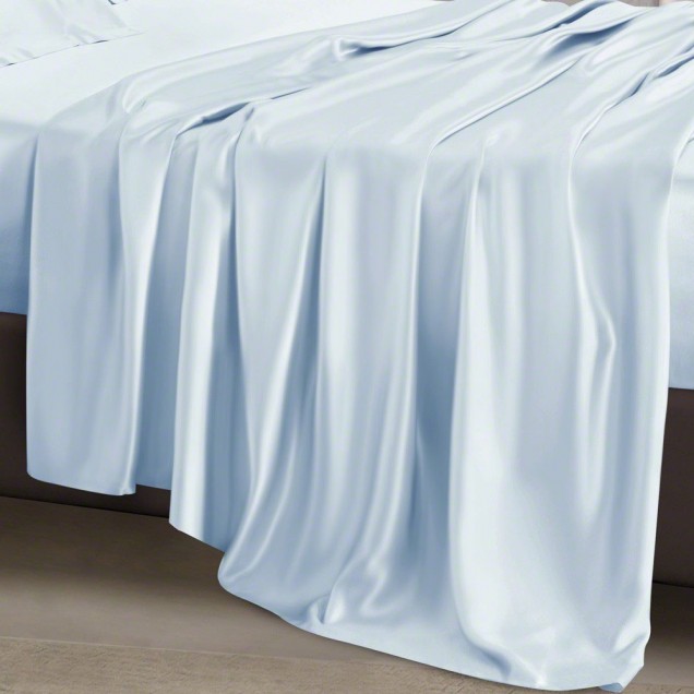 Baby Blue 22 Momme Mulberry Silk Flat Sheet for Sale Baby Blue 22 Momme Mulberry Silk Flat Sheet for Sale