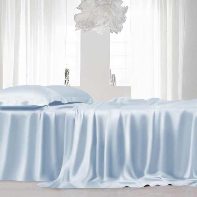 Baby Blue 22 Momme Mulberry Silk Sheet Set for Sale Baby Blue 22 Momme Mulberry Silk Sheet Set for Sale