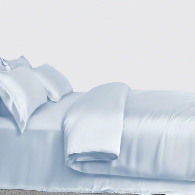 Baby Blue 3 PCS 22 Momme Mulberry Silk Duvet Cover Set for Sale Baby Blue 3 PCS 22 Momme Mulberry Silk Duvet Cover Set for Sale
