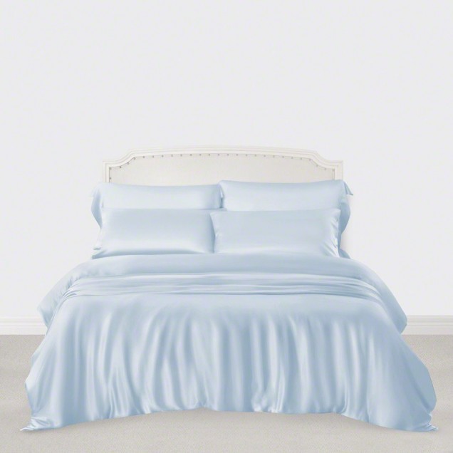 Baby Blue 3 PCS 22 Momme Mulberry Silk Duvet Cover Set for Sale Baby Blue 3 PCS 22 Momme Mulberry Silk Duvet Cover Set for Sale