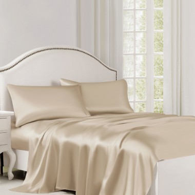 Beige 22 Momme Mulberry Silk Flat Sheet for Sale
