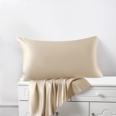Beige 22 Momme Mulberry Silk Pillowcase with Hidden Zipper for Sale
