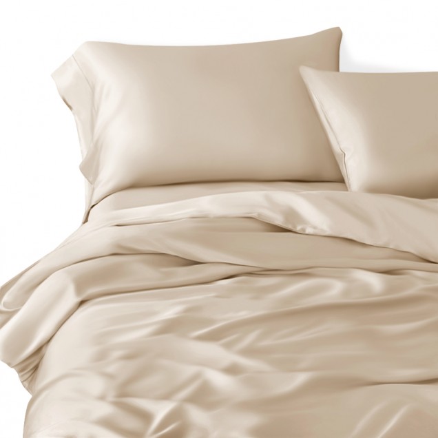 Beige 3 PCS 22 Momme Mulberry Silk Duvet Cover Set for Sale Beige 3 PCS 22 Momme Mulberry Silk Duvet Cover Set for Sale