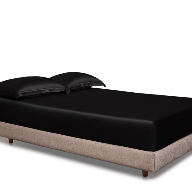 Black 22 Momme Mulberry Silk Fitted Sheet for Sale Black 22 Momme Mulberry Silk Fitted Sheet for Sale