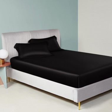 Black 22 Momme Mulberry Silk Fitted Sheet for Sale