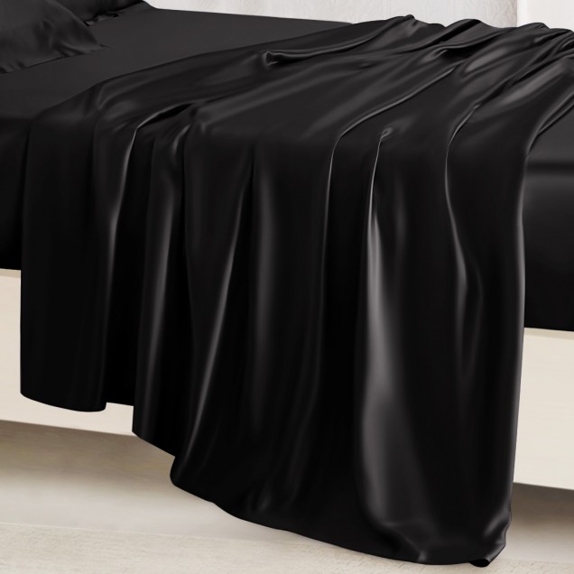 Black 22 Momme Mulberry Silk Flat Sheet for Sale Black 22 Momme Mulberry Silk Flat Sheet for Sale