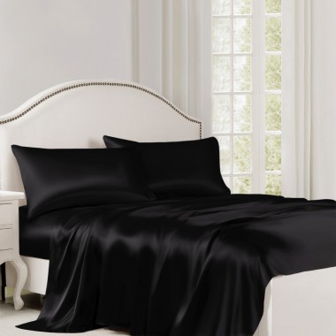 Black 22 Momme Mulberry Silk Flat Sheet for Sale
