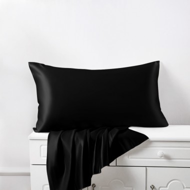Black 22 Momme Mulberry Silk Pillowcase with Hidden Zipper for Sale