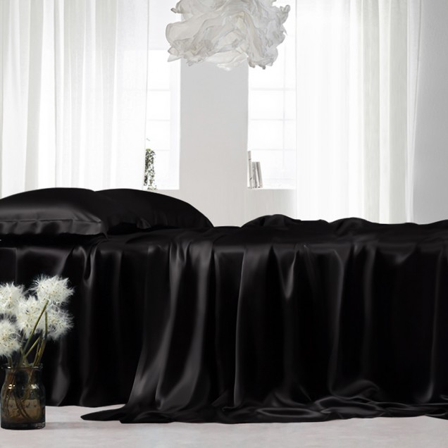 Black 22 Momme Mulberry Silk Sheet Set for Sale Black 22 Momme Mulberry Silk Sheet Set for Sale