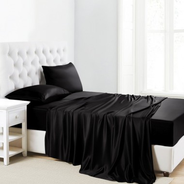 Black 22 Momme Mulberry Silk Sheet Set for Sale