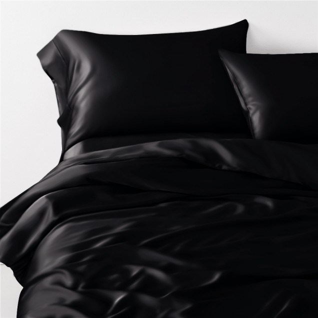 Black 3 PCS 22 Momme Mulberry Silk Duvet Cover Set for Sale Black 3 PCS 22 Momme Mulberry Silk Duvet Cover Set for Sale