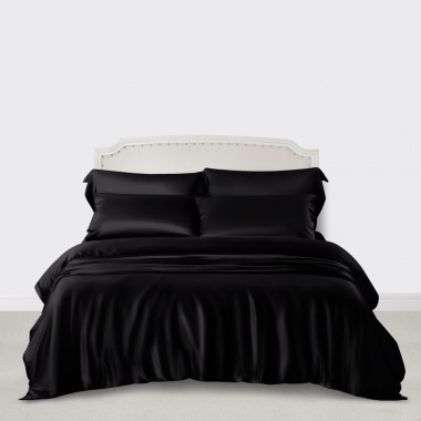 Black 3 PCS 22 Momme Mulberry Silk Duvet Cover Set for Sale