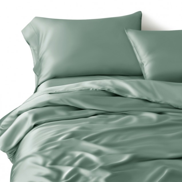 Celadon Green 3 PCS 22 Momme Mulberry Silk Duvet Cover Set for Sale Celadon Green 3 PCS 22 Momme Mulberry Silk Duvet Cover Set for Sale