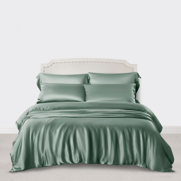 Celadon Green 3 PCS 22 Momme Mulberry Silk Duvet Cover Set for Sale Celadon Green 3 PCS 22 Momme Mulberry Silk Duvet Cover Set for Sale
