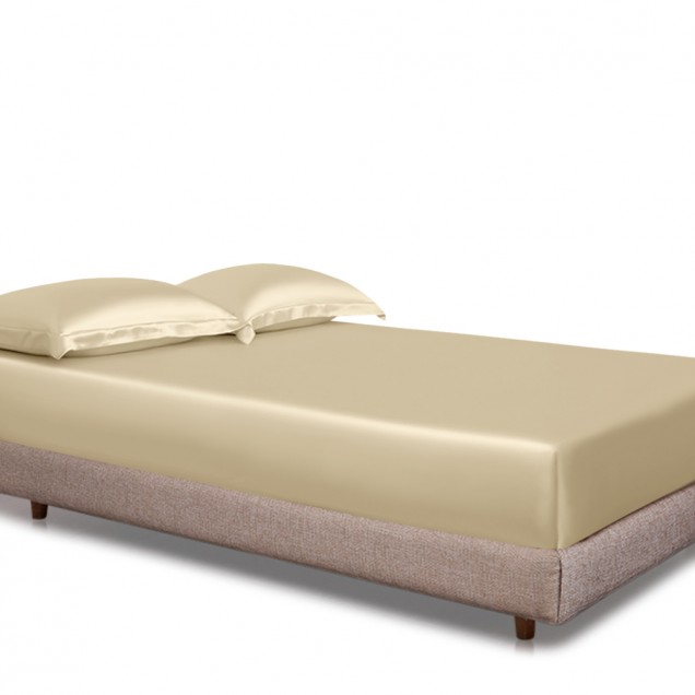 Champagne 22 Momme Mulberry Silk Fitted Sheet for Sale Champagne 22 Momme Mulberry Silk Fitted Sheet for Sale