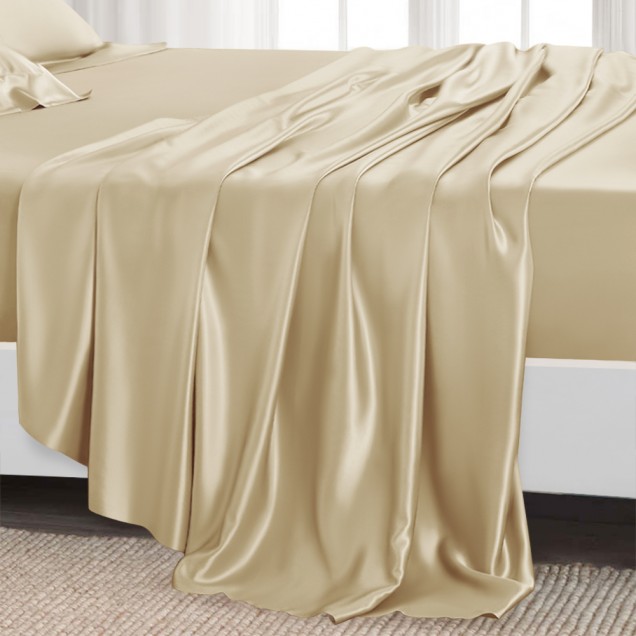 Champagne 22 Momme Mulberry Silk Flat Sheet for Sale Champagne 22 Momme Mulberry Silk Flat Sheet for Sale
