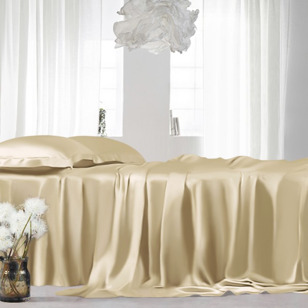 Champagne 22 Momme Mulberry Silk Sheet Set for Sale Champagne 22 Momme Mulberry Silk Sheet Set for Sale