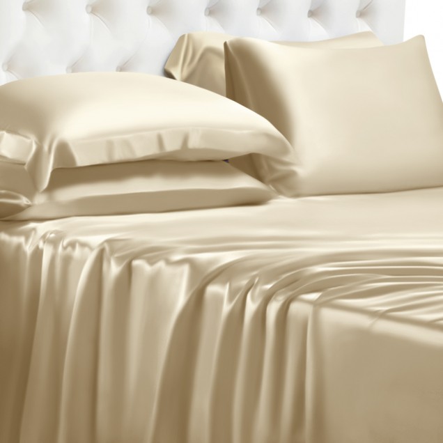 Champagne 22 Momme Mulberry Silk Sheet Set for Sale Champagne 22 Momme Mulberry Silk Sheet Set for Sale
