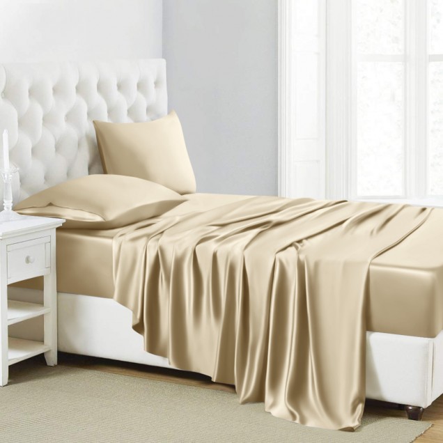 Champagne 22 Momme Mulberry Silk Sheet Set for Sale Champagne 22 Momme Mulberry Silk Sheet Set for Sale
