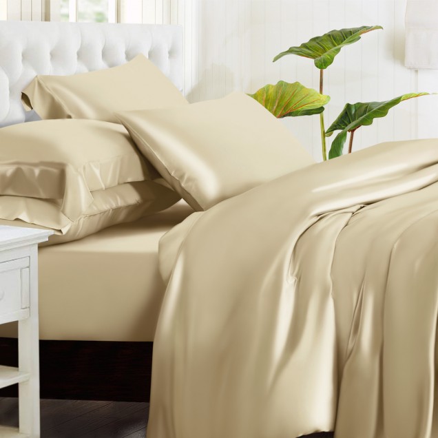 Champagne 3 PCS 22 Momme Mulberry Silk Duvet Cover Set for Sale Champagne 3 PCS 22 Momme Mulberry Silk Duvet Cover Set for Sale