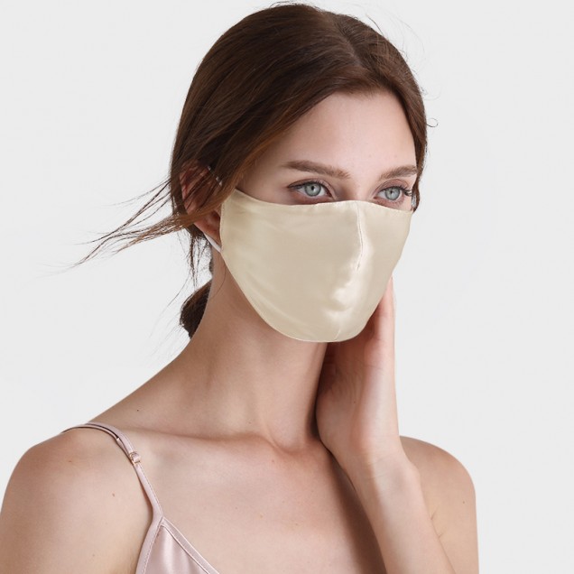 Champagne & White Double-Sided 22 Momme Silk Face Mask for Sale Champagne & White Double-Sided 22 Momme Silk Face Mask for Sale