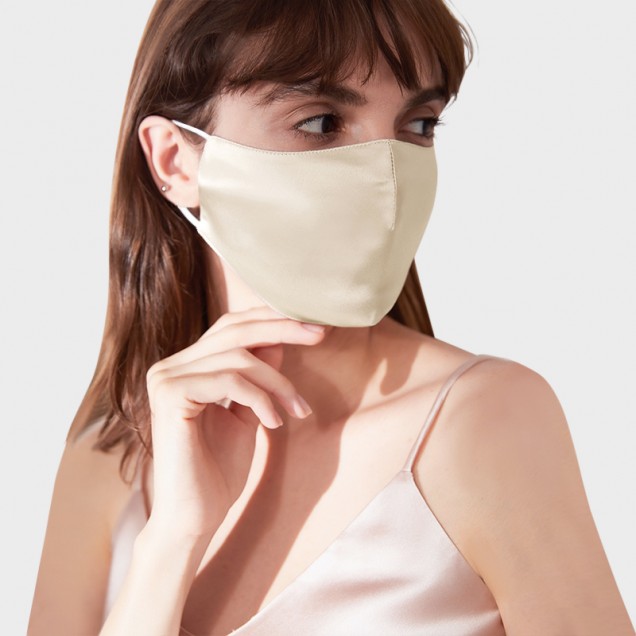 Champagne & White Double-Sided 22 Momme Silk Face Mask for Sale Champagne & White Double-Sided 22 Momme Silk Face Mask for Sale