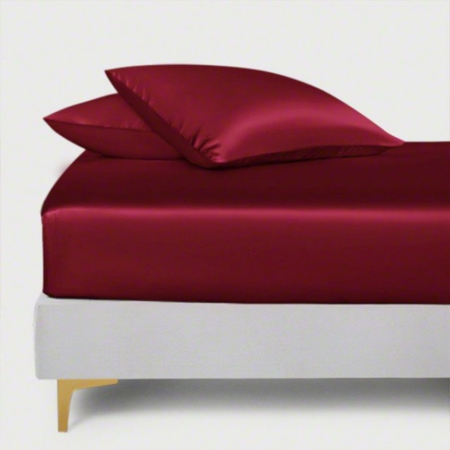 Claret 22 Momme Mulberry Silk Fitted Sheet for Sale Claret 22 Momme Mulberry Silk Fitted Sheet for Sale