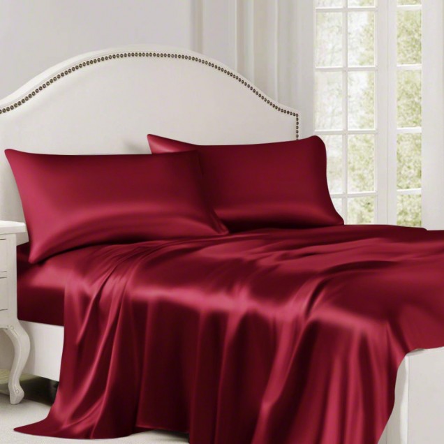 Claret 22 Momme Mulberry Silk Flat Sheet for Sale Claret 22 Momme Mulberry Silk Flat Sheet for Sale