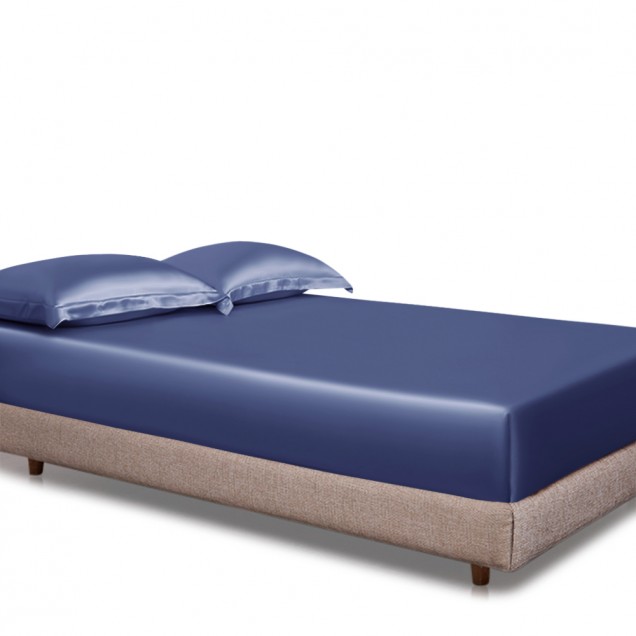 Dark Blue 22 Momme Mulberry Silk Fitted Sheet for Sale Dark Blue 22 Momme Mulberry Silk Fitted Sheet for Sale