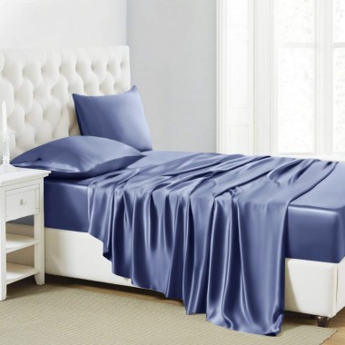 Dark Blue 22 Momme Mulberry Silk Sheet Set for Sale
