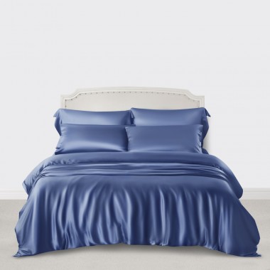 Dark Blue 3 PCS 22 Momme Mulberry Silk Duvet Cover Set for Sale