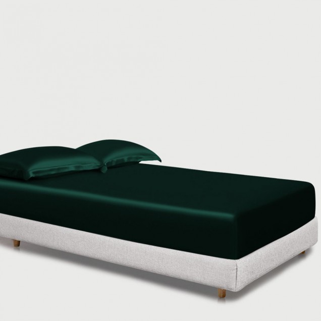 Dark Green 22 Momme Mulberry Silk Fitted Sheet for Sale Dark Green 22 Momme Mulberry Silk Fitted Sheet for Sale