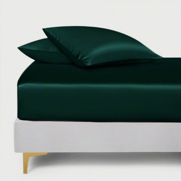 Dark Green 22 Momme Mulberry Silk Fitted Sheet for Sale Dark Green 22 Momme Mulberry Silk Fitted Sheet for Sale