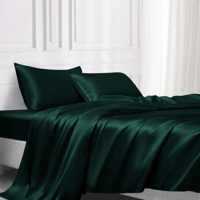 Dark Green 22 Momme Mulberry Silk Flat Sheet for Sale Dark Green 22 Momme Mulberry Silk Flat Sheet for Sale