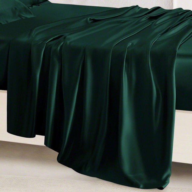 Dark Green 22 Momme Mulberry Silk Flat Sheet for Sale Dark Green 22 Momme Mulberry Silk Flat Sheet for Sale