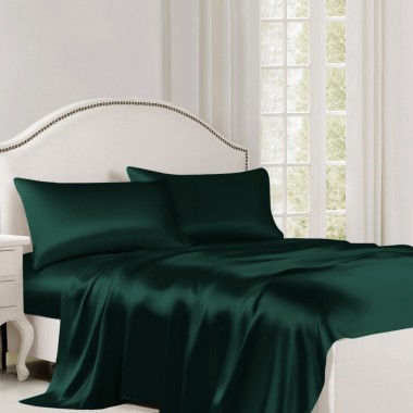 Dark Green 22 Momme Mulberry Silk Flat Sheet for Sale