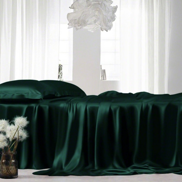 Dark Green 22 Momme Mulberry Silk Sheet Set for Sale Dark Green 22 Momme Mulberry Silk Sheet Set for Sale