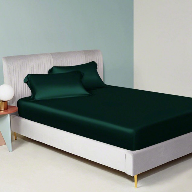 Dark Green 22 Momme Mulberry Silk Sheet Set for Sale Dark Green 22 Momme Mulberry Silk Sheet Set for Sale