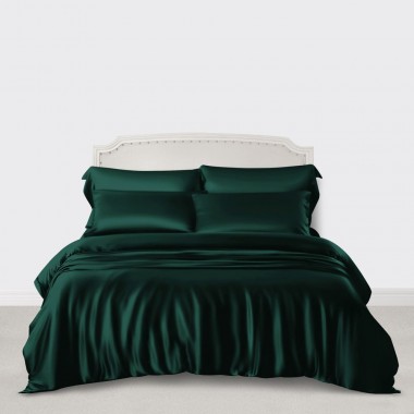 Dark Green 3 PCS 22 Momme Mulberry Silk Duvet Cover Set for Sale