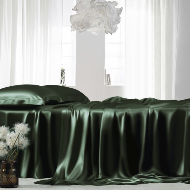 Hunter Green 22 Momme Mulberry Silk Sheet Set for Sale Hunter Green 22 Momme Mulberry Silk Sheet Set for Sale