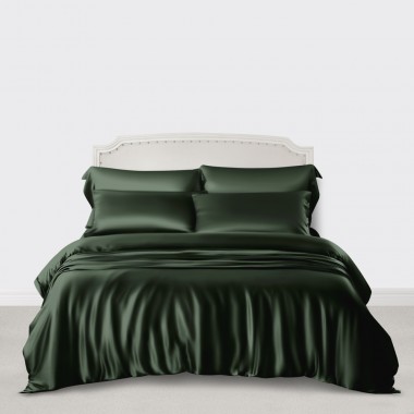 Hunter Green 3 PCS 22 Momme Mulberry Silk Duvet Cover Set for Sale