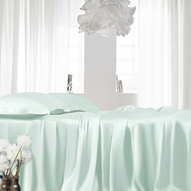 Light Cyan 22 Momme Mulberry Silk Fitted Sheet for Sale Light Cyan 22 Momme Mulberry Silk Fitted Sheet for Sale